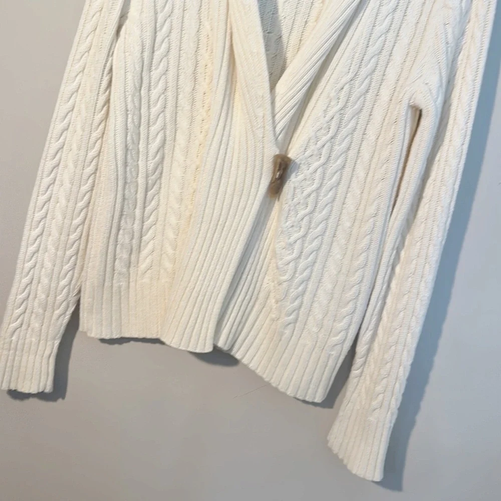 CHAPS by Ralph Lauren Cream Cotton Cable knit toggle sweater women size Small